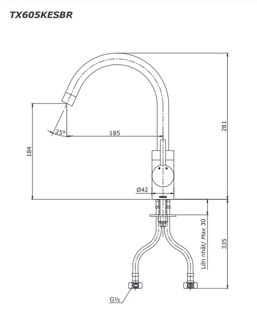 Vòi bếp nóng lạnh TOTO TX605KESBR 8 Vòi bếp nóng lạnh TOTO TX605KESBR