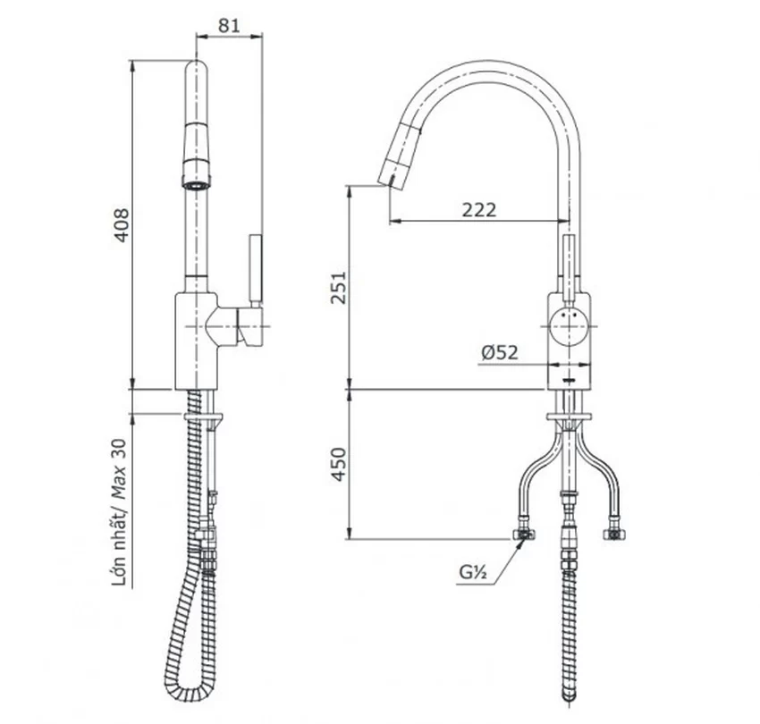 Vòi bếp nóng lạnh TOTO TX608KNBR 4 Vòi bếp nóng lạnh TOTO TX608KNBR
