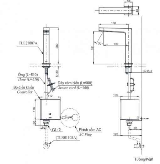 Vòi lavabo cảm ứng nóng lạnh TOTO TLE25007V