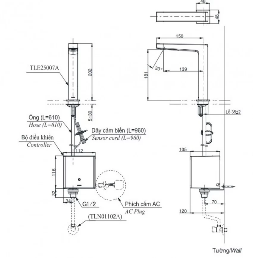 Vòi lavabo cảm ứng TLE25007V Vòi lavabo cảm ứng nóng lạnh TOTO TLE25007V - Hải Yến Home