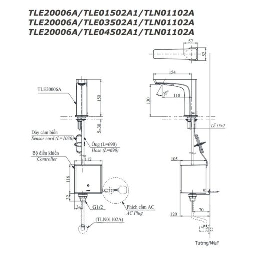 Vòi lavabo cảm ứng TOTO TLE20006A