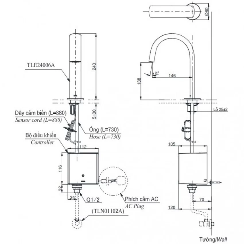 Vòi Lavabo Cảm Ứng TOTO TLE24006A Vòi Lavabo Cảm Ứng TOTO TLE24006A - SKU TLE24006A