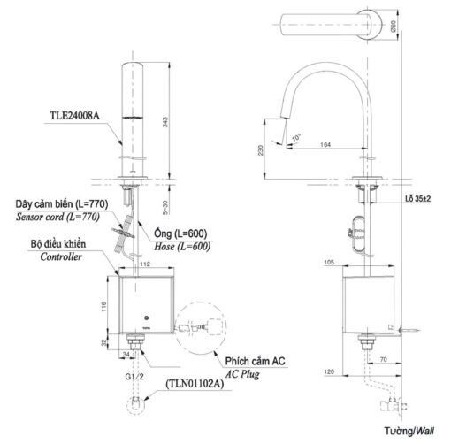 Vòi lavabo cảm ứng TOTO TLE24008V