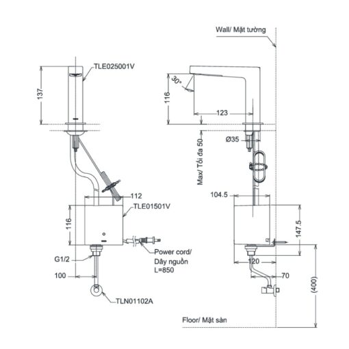 Vòi lavabo cảm ứng TOTO TLE25001V