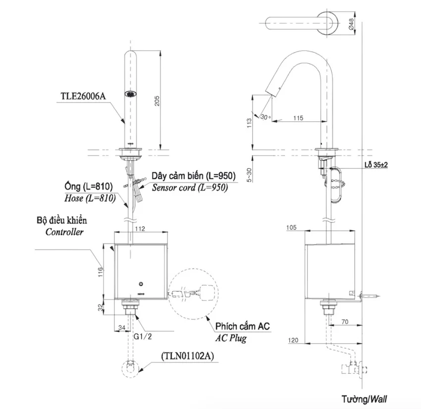 Vòi lavabo cảm ứng TOTO TLE26006A TLE04502A1 TLN01102A (nước lạnh - dùng pin) 16 Vòi lavabo cảm ứng TOTO TLE26006A TLE04502A1 TLN01102A - Hình 5