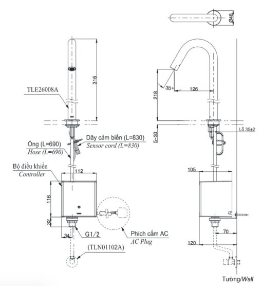 Vòi lavabo cảm ứng TOTO TLE26008V