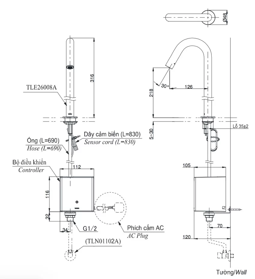 Vòi lavabo cảm ứng TOTO TLE26008V SKU: TLE26008V Vòi lavabo cảm ứng TOTO TLE26008V