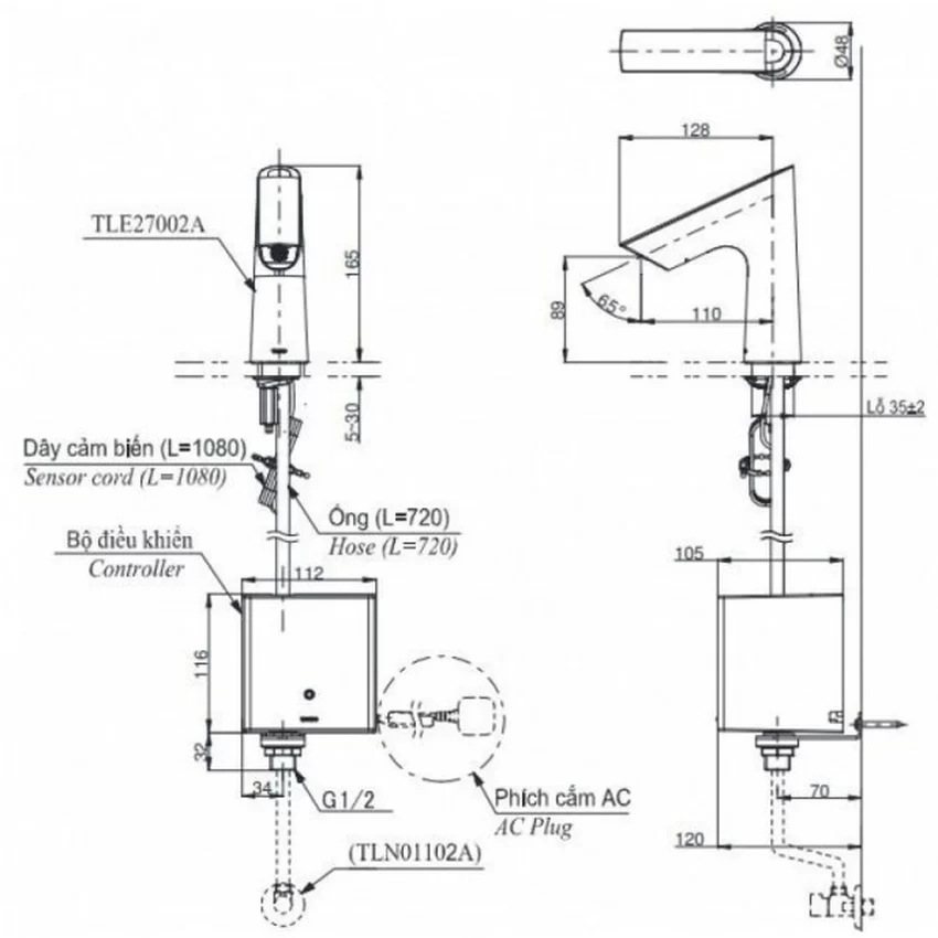 Vòi lavabo cảm ứng TOTO TLE27002A TLE01502A1 TLN01102A (nước lạnh - dùng điện) 16 Vòi lavabo cảm ứng TOTO TLE27002A TLE01502A1 TLN01102A