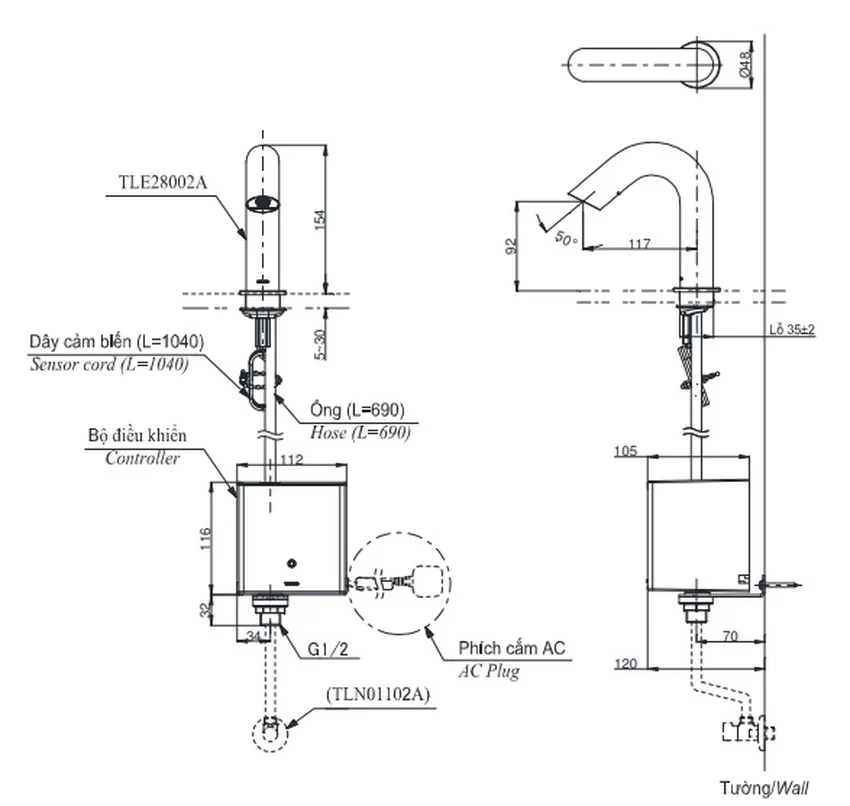Vòi lavabo cảm ứng TOTO TLE28002A 15 Vòi lavabo cảm ứng thông minh TLE28002A