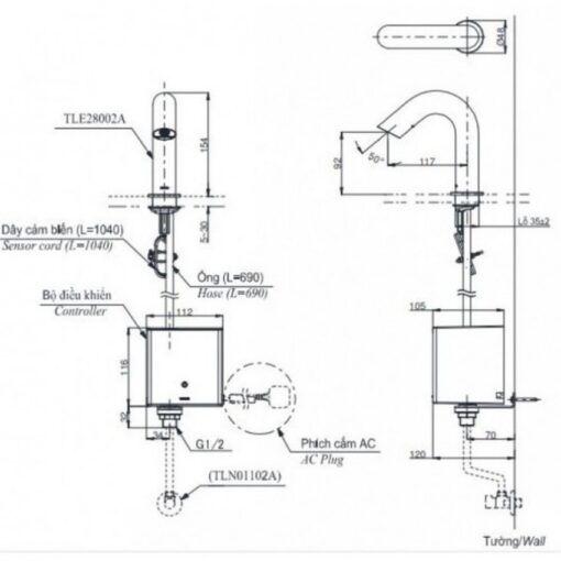 Vòi lavabo cảm ứng TOTO TLE28002A TLE01502A1 TLN01102A (nước lạnh - dùng điện)