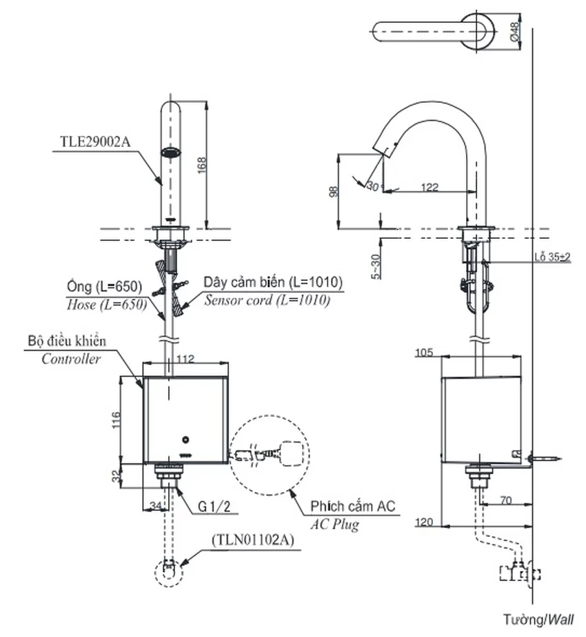 Vòi lavabo cảm ứng TOTO TLE29002A 7 Vòi lavabo cảm ứng TOTO TLE29002A