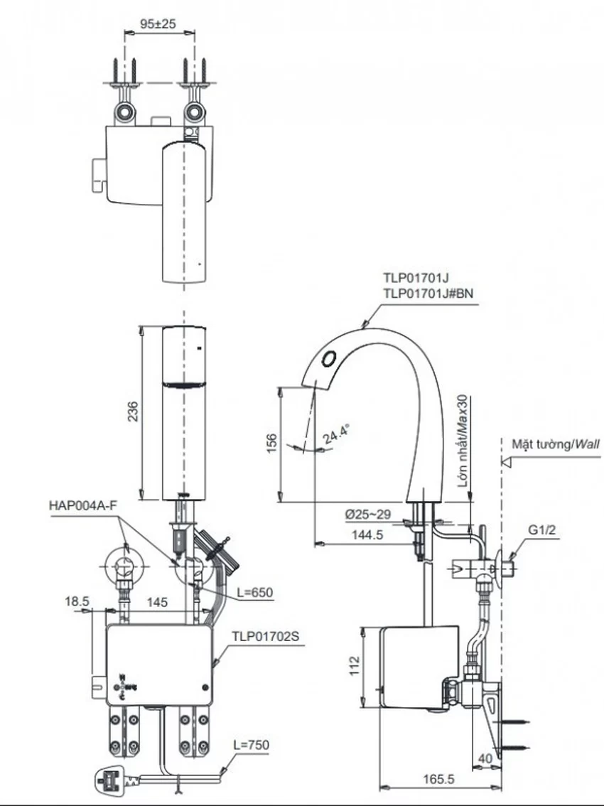 Vòi lavabo cảm ứng TOTO TLP01701J TLP01702S Matsu Nickel mờ kèm bộ điều khiển 9 Vòi lavabo cảm ứng TOTO TLP01701J#BN TLP01702S Matsu Nickel mờ kèm bộ điều khiển