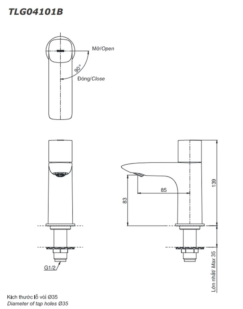 Vòi lavabo lạnh TOTO TLG04101B 11 Vòi lavabo lạnh TOTO TLG04101B