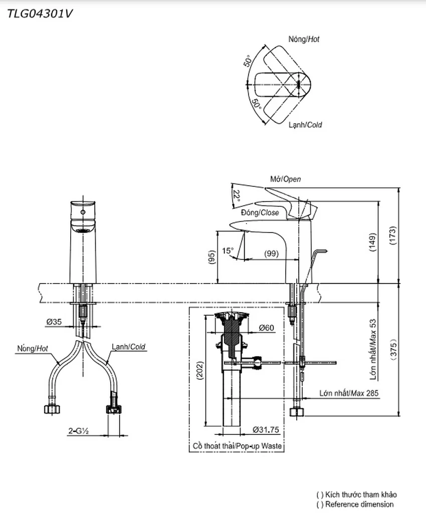 Vòi lavabo nóng lạnh GA TOTO TLG04301V 4 Vòi lavabo nóng lạnh GA TOTO TLG04301V