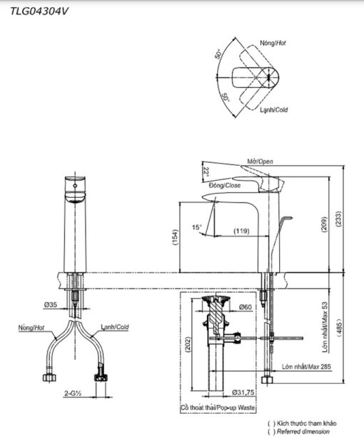 Vòi lavabo nóng lạnh GA TOTO TLG04304V