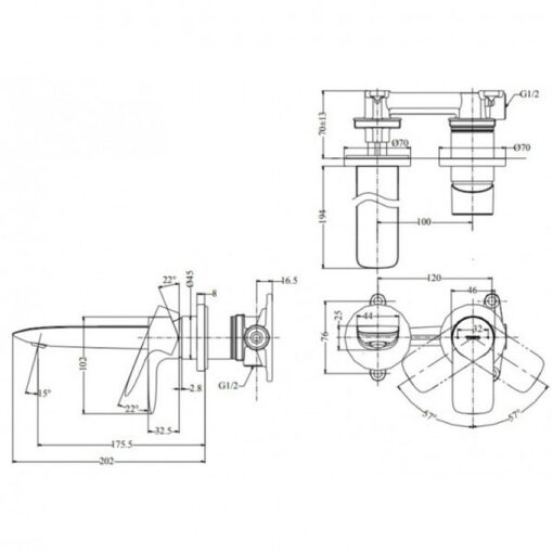 Vòi lavabo nóng lạnh gắn tường GA TOTO TLG04309BB