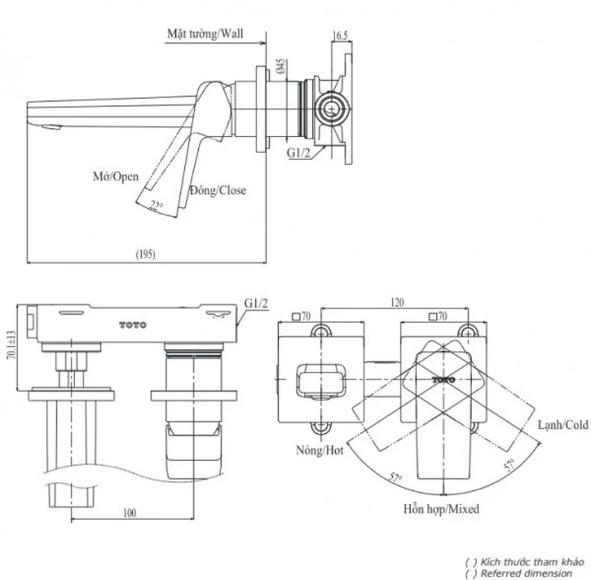 Vòi lavabo nóng lạnh gắn tường GB TOTO TLG10307BB (TLG10307B) 17 Chi tiết sản phẩm vòi lavabo TOTO TLG10307BB