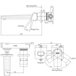 Vòi lavabo nóng lạnh gắn tường GB TOTO TLG10308BB (TLG10308B) 20 Vòi lavabo nóng lạnh gắn tường GB TOTO TLG10308BB (TLG10308B)