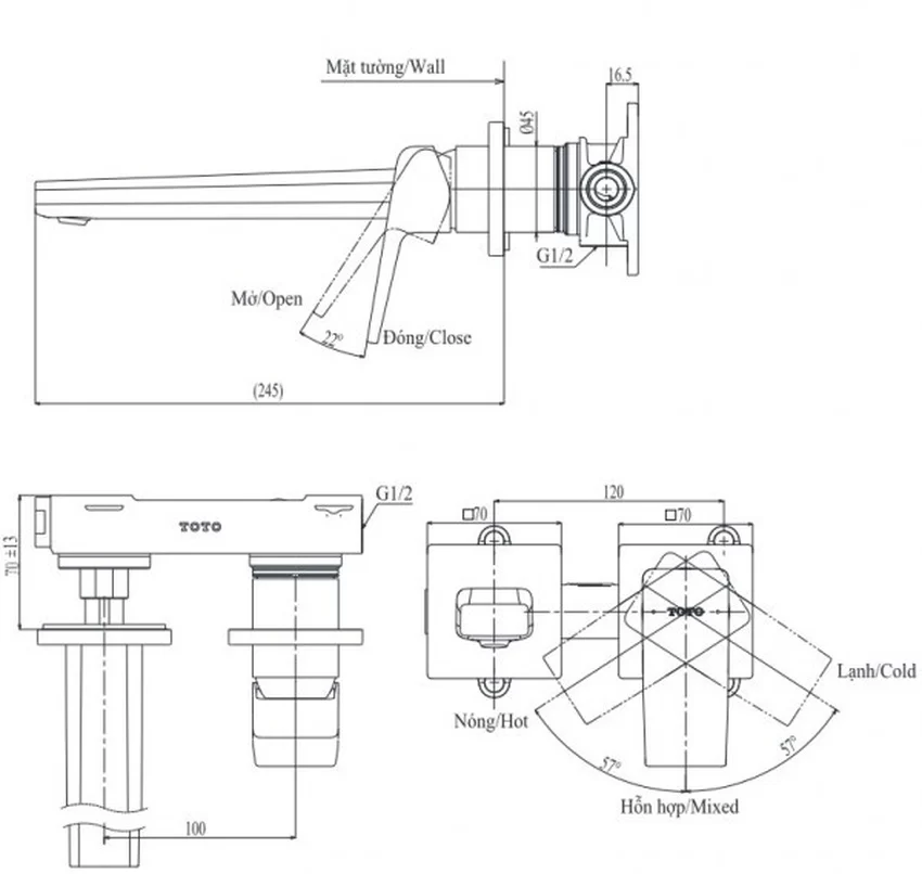 Vòi lavabo nóng lạnh gắn tường TOTO TLG10308BB Vòi lavabo nóng lạnh gắn tường TOTO TLG10308BB - Bộ phận tiết kiệm nước