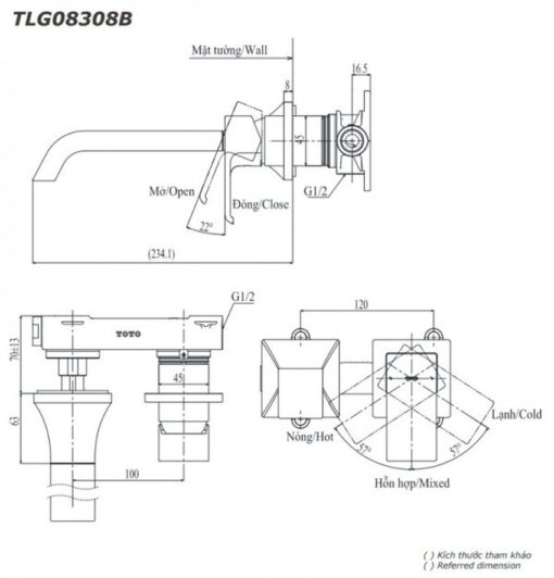 Vòi lavabo nóng lạnh gắn tường GC TOTO TLG08308BA