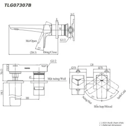Vòi lavabo nóng lạnh gắn tường GE TOTO TLG07307BB (TLG07307B)