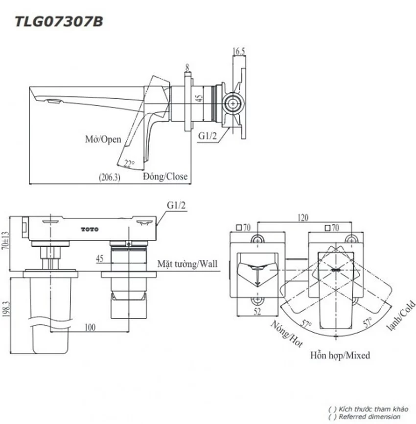 Vòi lavabo nóng lạnh gắn tường GE TOTO TLG07307BB (TLG07307B) 4 Vòi lavabo nóng lạnh gắn tường GE TOTO TLG07307BB (TLG07307B)
