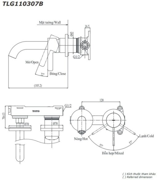 Vòi lavabo nóng lạnh gắn tường GF TOTO TLG11307BA (TLG11307B)