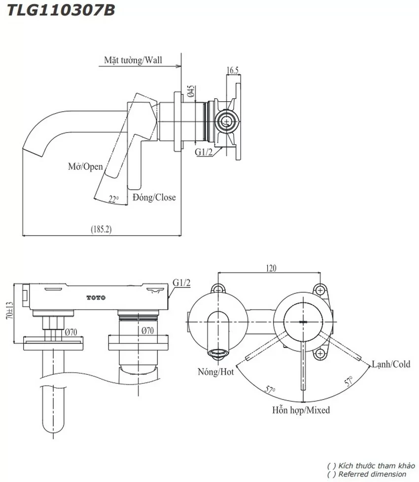 Vòi lavabo nóng lạnh gắn tường GF TOTO TLG11307BA (TLG11307B) 6 Vòi lavabo nóng lạnh gắn tường GF TOTO TLG11307BA (TLG11307B)