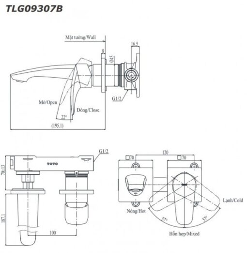 Vòi lavabo nóng lạnh gắn tường GM TOTO TLG09307BB (TLG09307B)