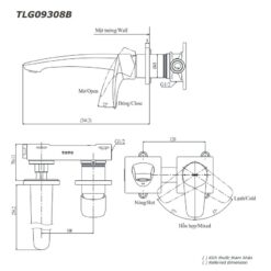 Vòi lavabo nóng lạnh gắn tường GM TOTO TLG09308BB