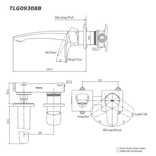 Vòi lavabo nóng lạnh gắn tường GM TOTO TLG09308BB