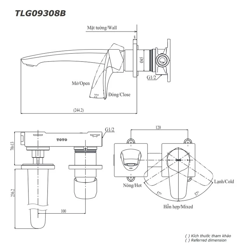 Vòi lavabo nóng lạnh gắn tường GM TOTO TLG09308BB 8 Vòi lavabo nóng lạnh gắn tường GM TOTO TLG09308BB