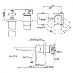 Vòi lavabo nóng lạnh gắn tường GR TOTO TLG02310BB (TLG02310B)
