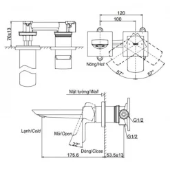 Vòi lavabo nóng lạnh gắn tường GR TOTO TLG02310BB (TLG02310B) 11 Vòi lavabo nóng lạnh gắn tường GR TOTO TLG02310BB (TLG02310B)
