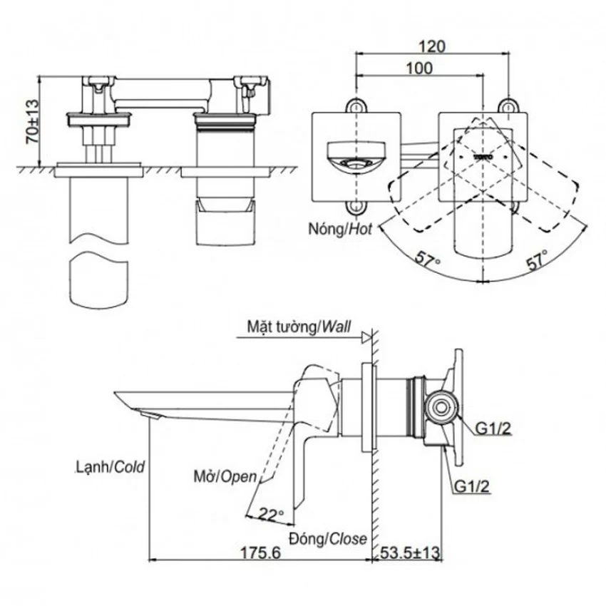 Vòi lavabo nóng lạnh gắn tường GR TOTO TLG02310BB (TLG02310B) 17 Vòi Lavabo GR TOTO TLG02310BB từ Hải Yến Home