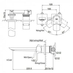 Vòi lavabo nóng lạnh gắn tường GR TOTO TLG02311BB (TLG02311B)