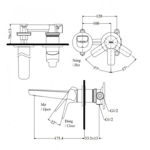 Vòi lavabo nóng lạnh gắn tường GS TOTO TLG03307BB (TLG03307B)