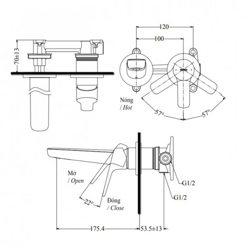 Vòi lavabo nóng lạnh gắn tường GS TOTO TLG03307BB - SKU TLG03307BB Vòi lavabo nóng lạnh gắn tường GS TOTO TLG03307BB - SKU TLG03307BB