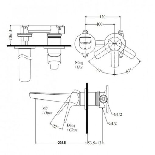 Vòi lavabo nóng lạnh gắn tường GS TOTO TLG03308BB (TLG03308B)