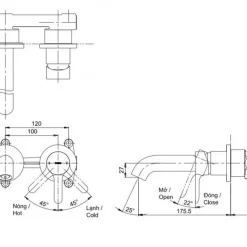 Vòi lavabo nóng lạnh gắn tường LB TOTO TLS01309B