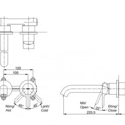 Vòi lavabo nóng lạnh gắn tường LB TOTO TLS01310B