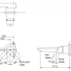 Vòi lavabo nóng lạnh gắn tường LC TOTO TLS03307B