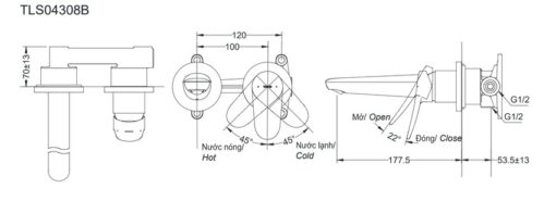 Vòi lavabo nóng lạnh gắn tường LF TOTO TLS04308B