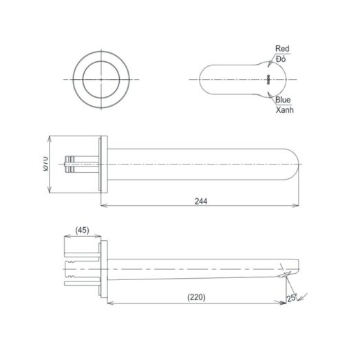 Vòi lavabo nóng lạnh gắn tường LH TOTO TLS06308A kèm van âm TLS01309B1