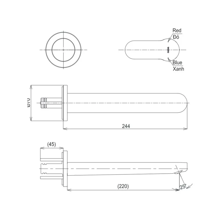 Vòi lavabo nóng lạnh gắn tường LH TOTO TLS06308A 4 Vòi lavabo nóng lạnh gắn tường LH TOTO TLS06308A kèm van âm TLS01309B1