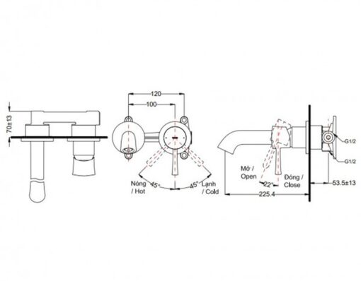 Vòi lavabo nóng lạnh gắn tường LN TOTO TLS02308B
