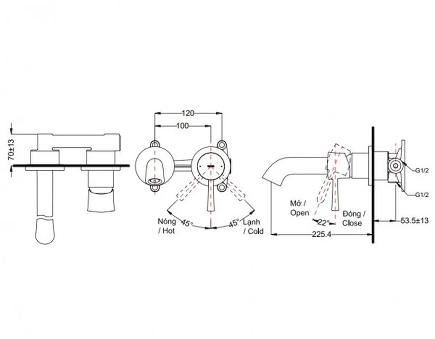 Vòi lavabo nóng lạnh gắn tường LN TOTO TLS02308B 8 Vòi lavabo nóng lạnh gắn tường LN TOTO TLS02308B
