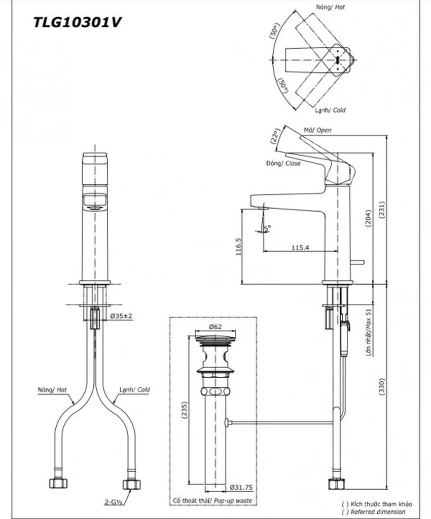 Vòi lavabo nóng lạnh GB TOTO TLG10301V 30 Lắp đặt vòi lavabo nóng lạnh GB TOTO TLG10301V - TLG10301V