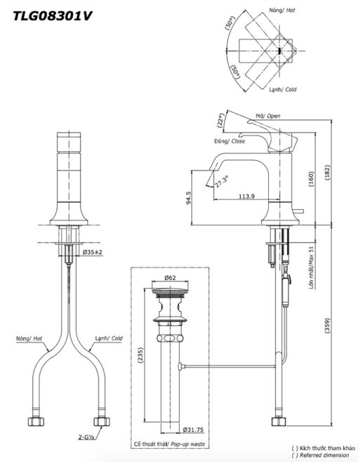 Vòi lavabo nóng lạnh GC TOTO TLG08301V