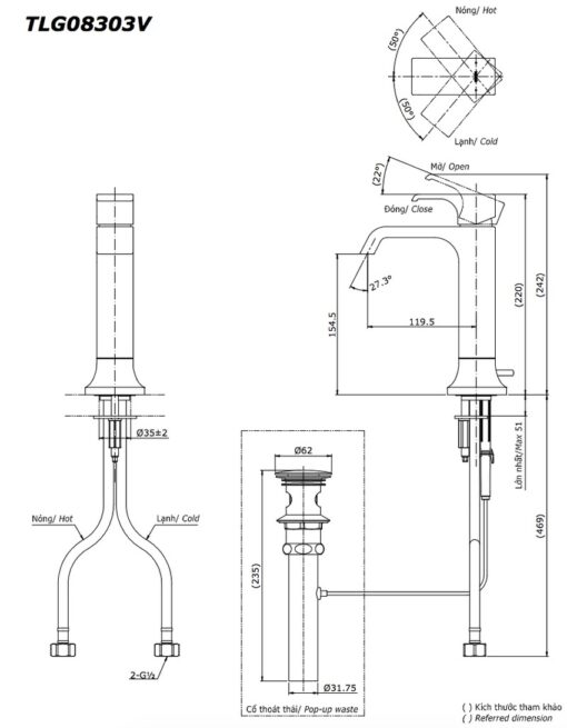 Vòi lavabo nóng lạnh GC TOTO TLG08303V